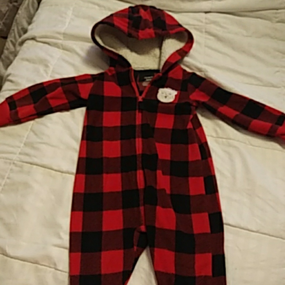 12 month buffalo check fleece outfit